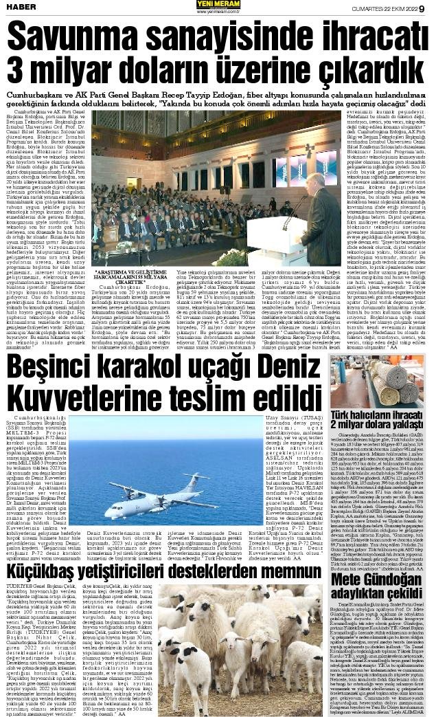 22 Ekim 2022 Yeni Meram Gazetesi