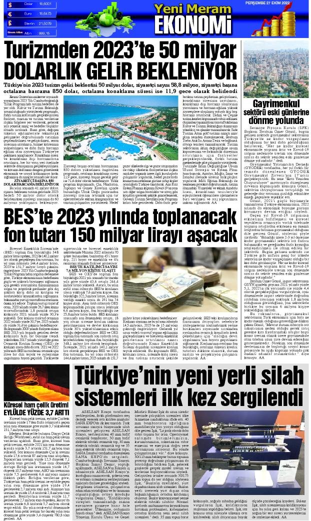 27 Ekim 2022 Yeni Meram Gazetesi
