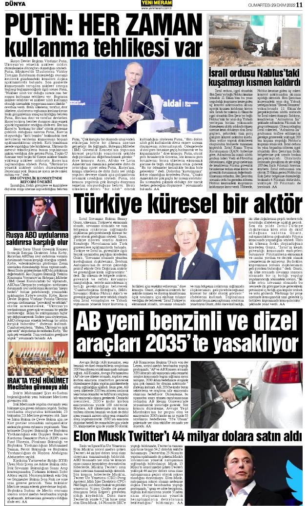 29 Ekim 2022 Yeni Meram Gazetesi