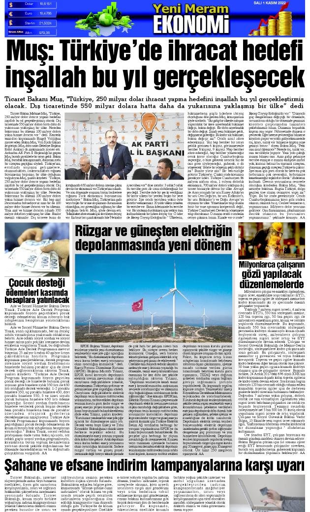 1 Kasım 2022 Yeni Meram Gazetesi
