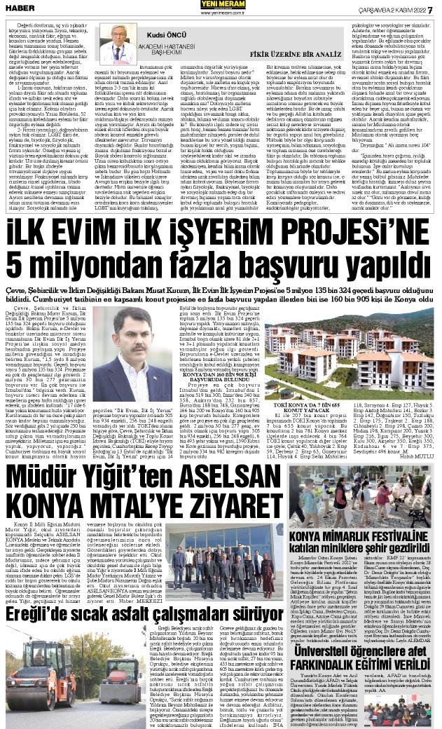 2 Kasım 2022 Yeni Meram Gazetesi
