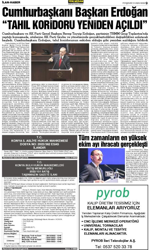 3 Kasım 2022 Yeni Meram Gazetesi

