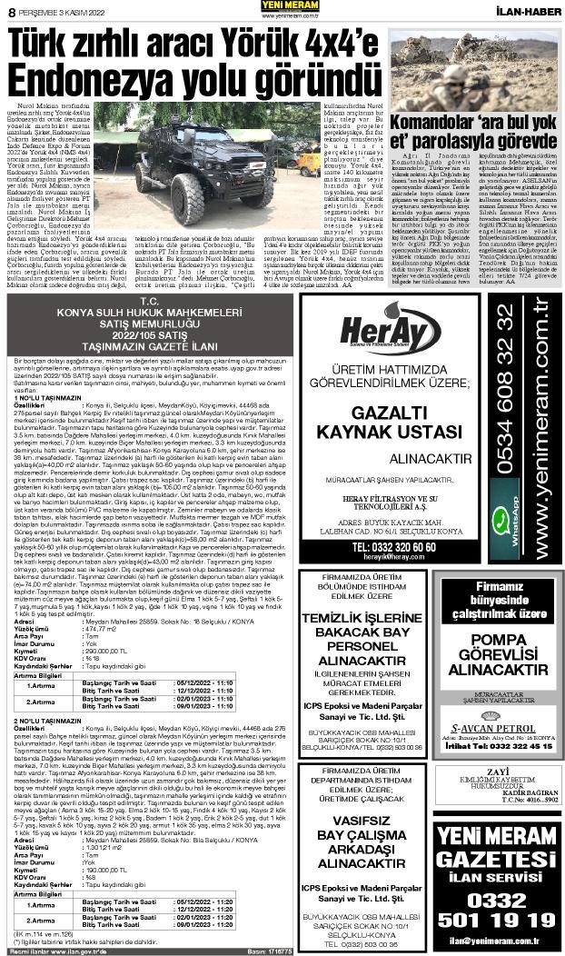 3 Kasım 2022 Yeni Meram Gazetesi
