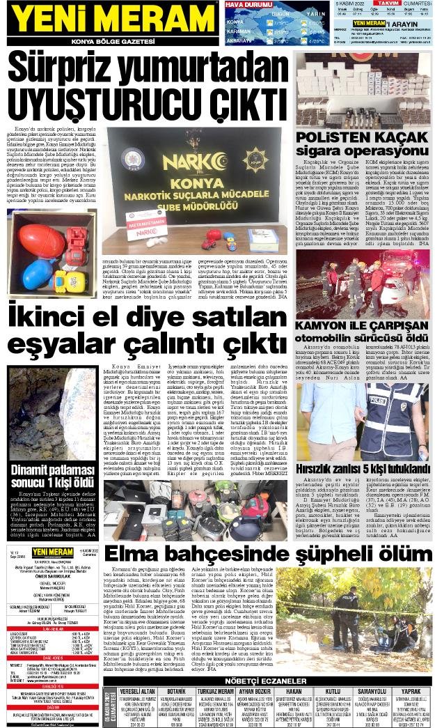 5 Kasım 2022 Yeni Meram Gazetesi
