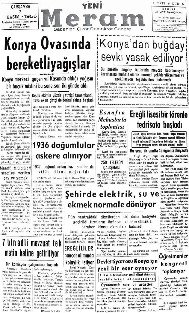 7 Kasım 2022 Yeni Meram Gazetesi
