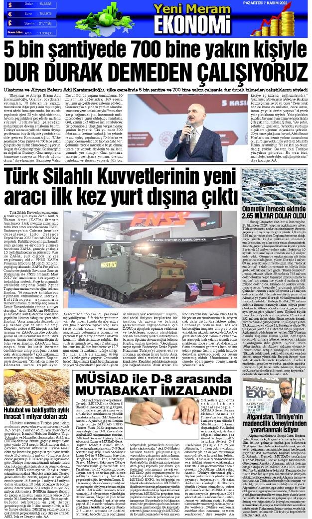7 Kasım 2022 Yeni Meram Gazetesi

