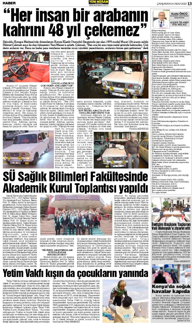 9 Kasım 2022 Yeni Meram Gazetesi
