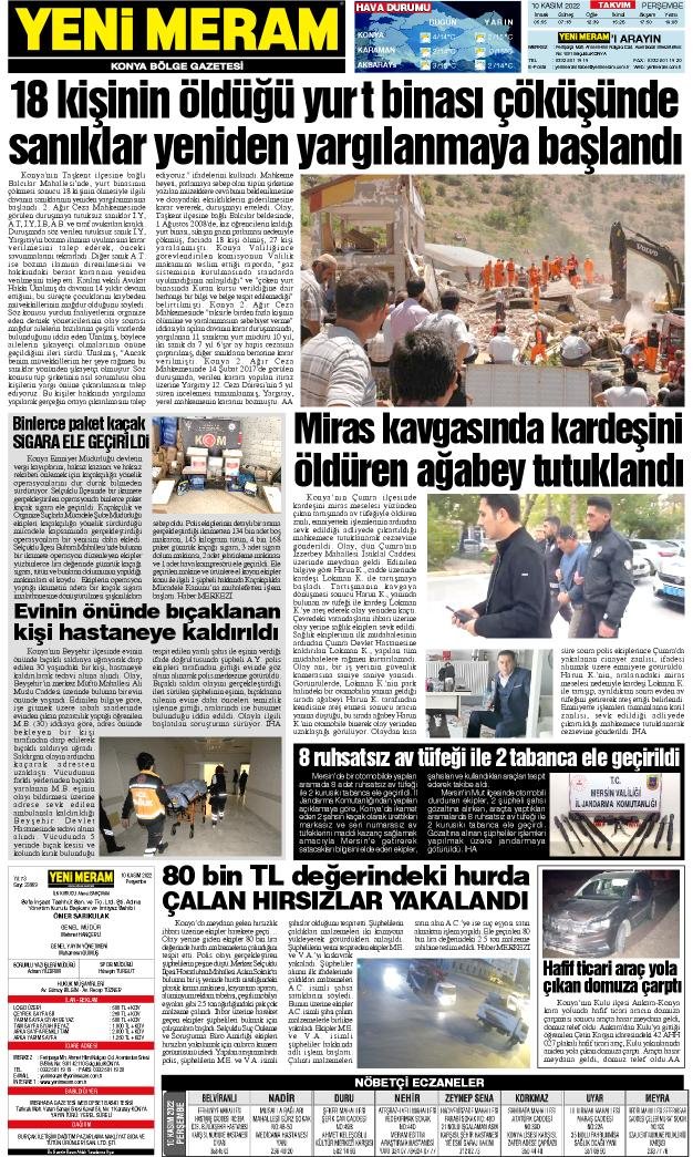 10 Kasım 2022 Yeni Meram Gazetesi
