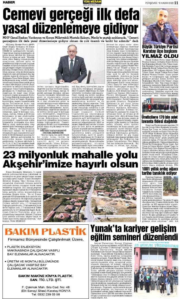 10 Kasım 2022 Yeni Meram Gazetesi
