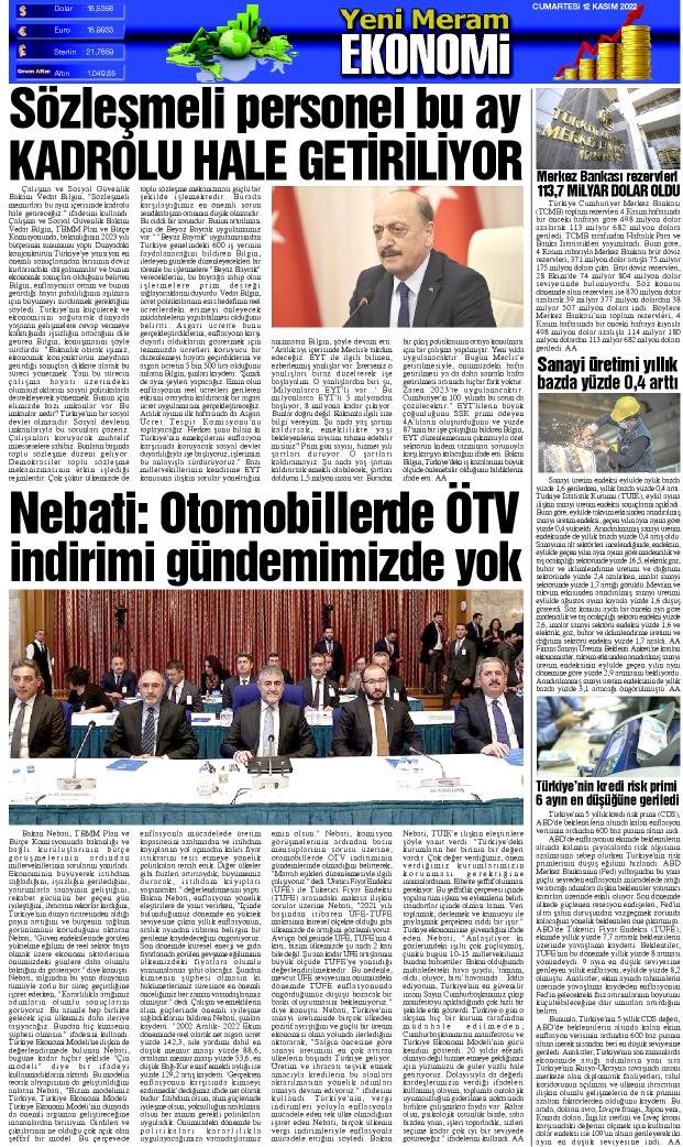 12 Kasım 2022 Yeni Meram Gazetesi