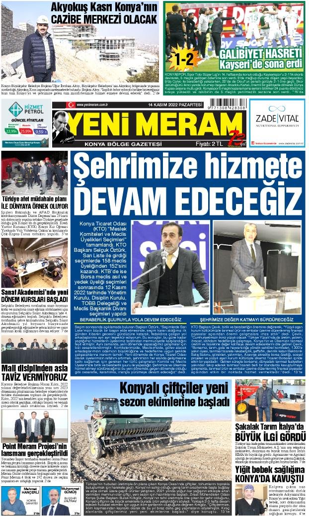 14 Kasım 2022 Yeni Meram Gazetesi
