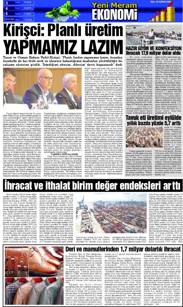 15 Kasım 2022 Yeni Meram Gazetesi
