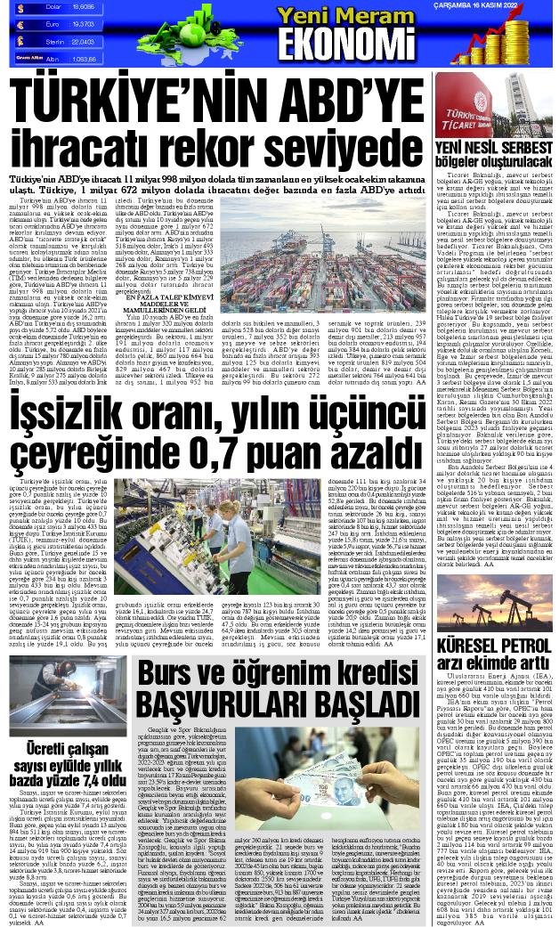 16 Kasım 2022 Yeni Meram Gazetesi
