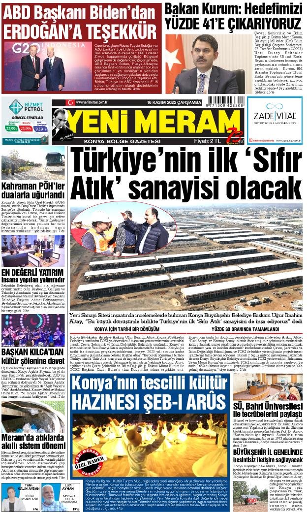 16 Kasım 2022 Yeni Meram Gazetesi
