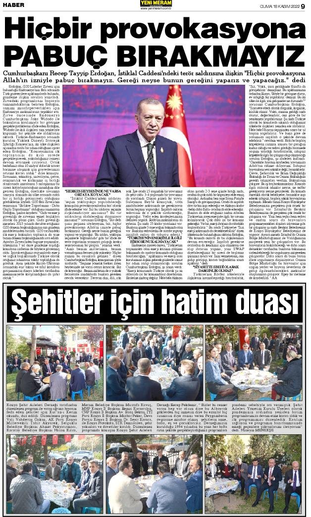 18 Kasım 2022 Yeni Meram Gazetesi

