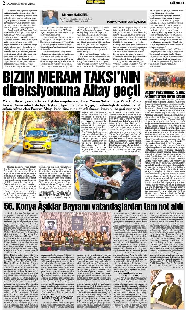 21 Kasım 2022 Yeni Meram Gazetesi
