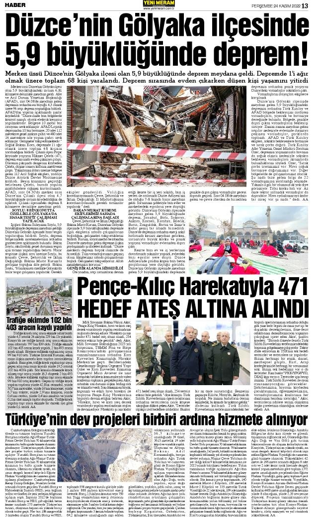 24 Kasım 2022 Yeni Meram Gazetesi

