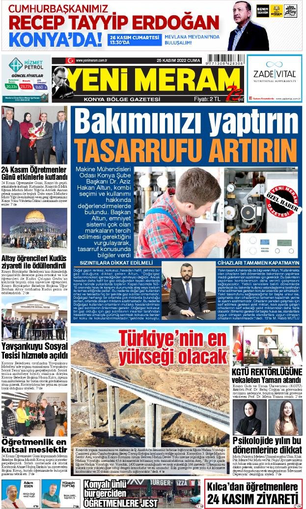 25 Kasım 2022 Yeni Meram Gazetesi

