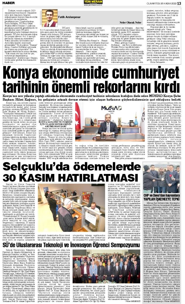 26 Kasım 2022 Yeni Meram Gazetesi
