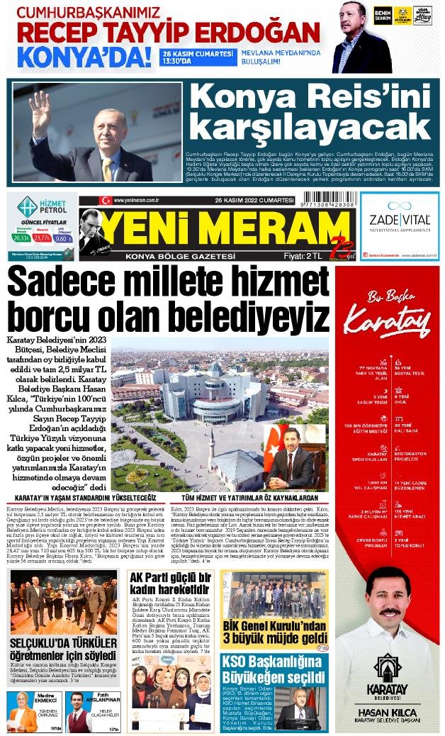 26 Kasım 2022 Yeni Meram Gazetesi