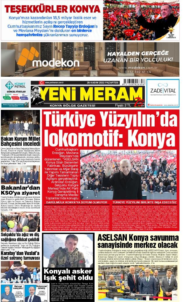 28 Kasım 2022 Yeni Meram Gazetesi
