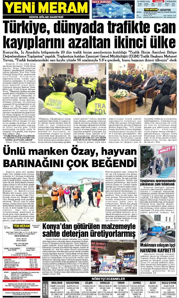 30 Kasım 2022 Yeni Meram Gazetesi

