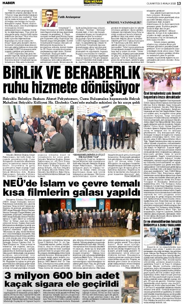 3 Aralık 2022 Yeni Meram Gazetesi