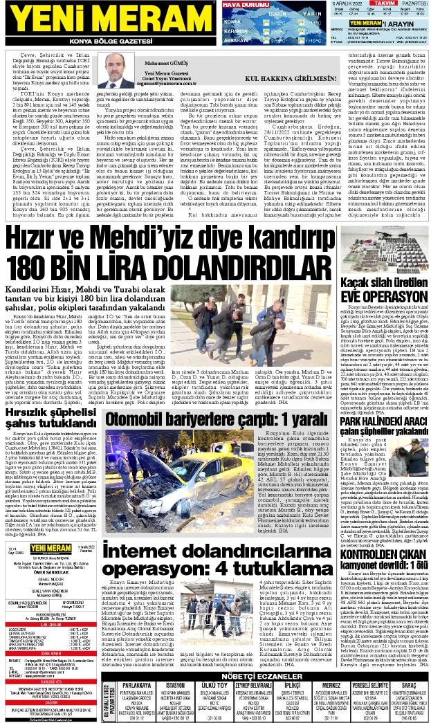 5 Aralık 2022 Yeni Meram Gazetesi
