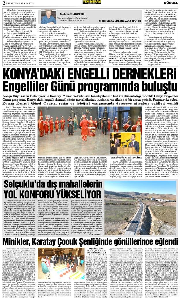 5 Aralık 2022 Yeni Meram Gazetesi
