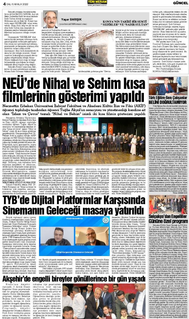 6 Aralık 2022 Yeni Meram Gazetesi
