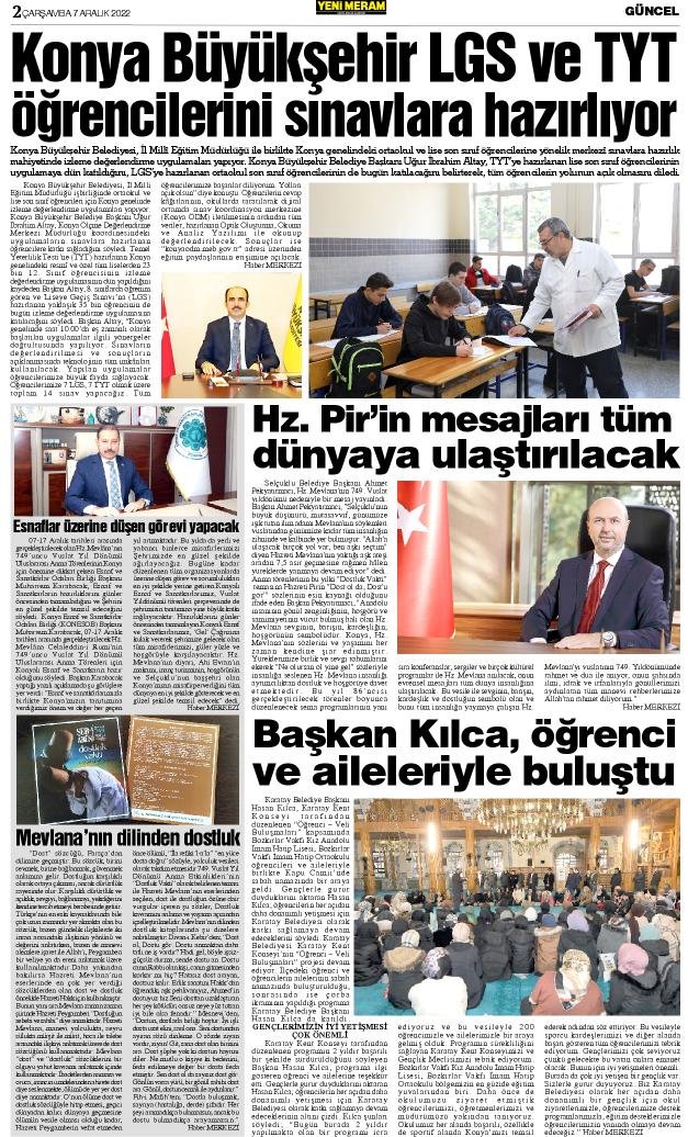 7 Aralık 2022 Yeni Meram Gazetesi
