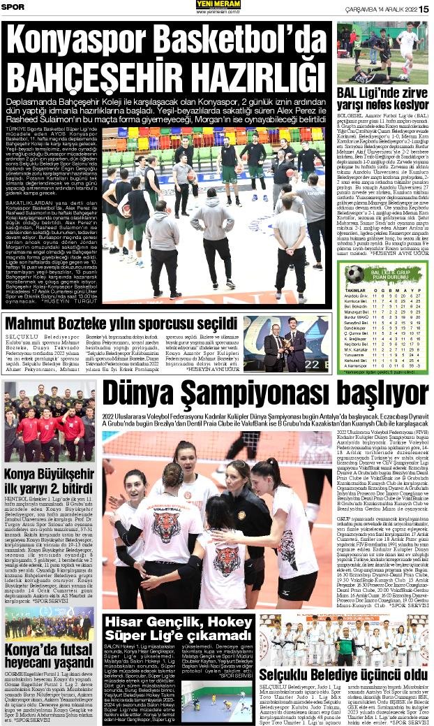 14 Aralık 2022 Yeni Meram Gazetesi
