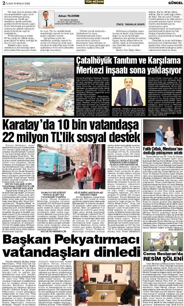 16 Aralık 2022 Yeni Meram Gazetesi

