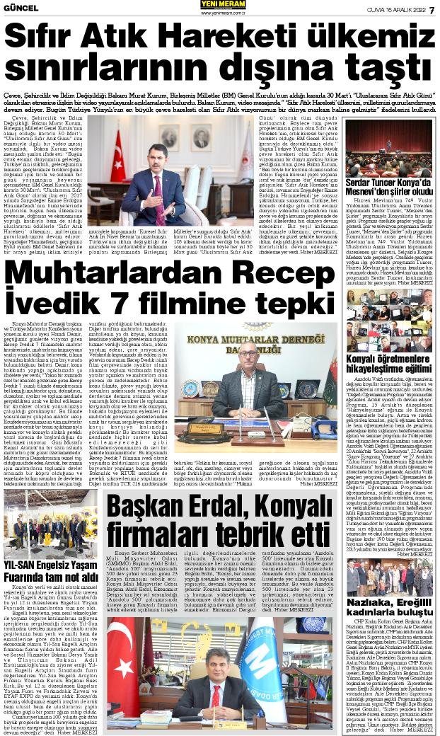 16 Aralık 2022 Yeni Meram Gazetesi
