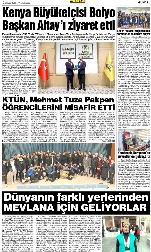 17 Aralık 2022 Yeni Meram Gazetesi