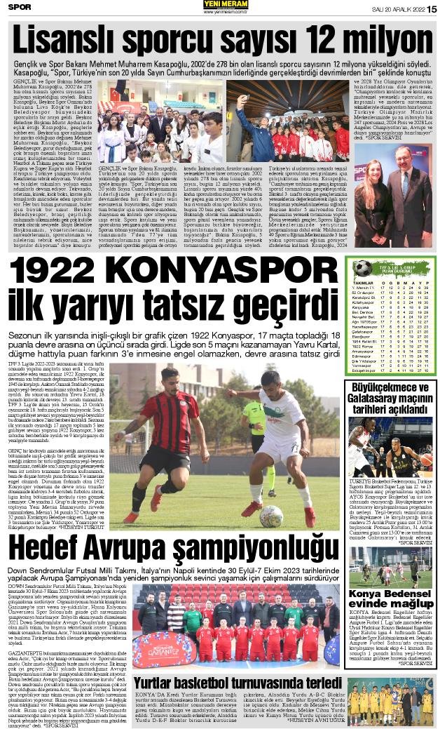 20Aralık 2022 Yeni Meram Gazetesi
