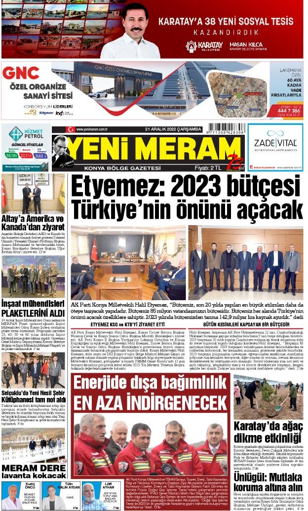 21 Aralık 2022 Yeni Meram Gazetesi

