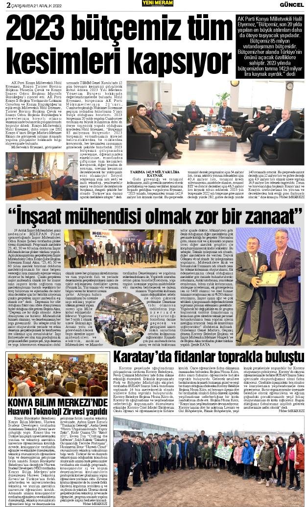 21 Aralık 2022 Yeni Meram Gazetesi
