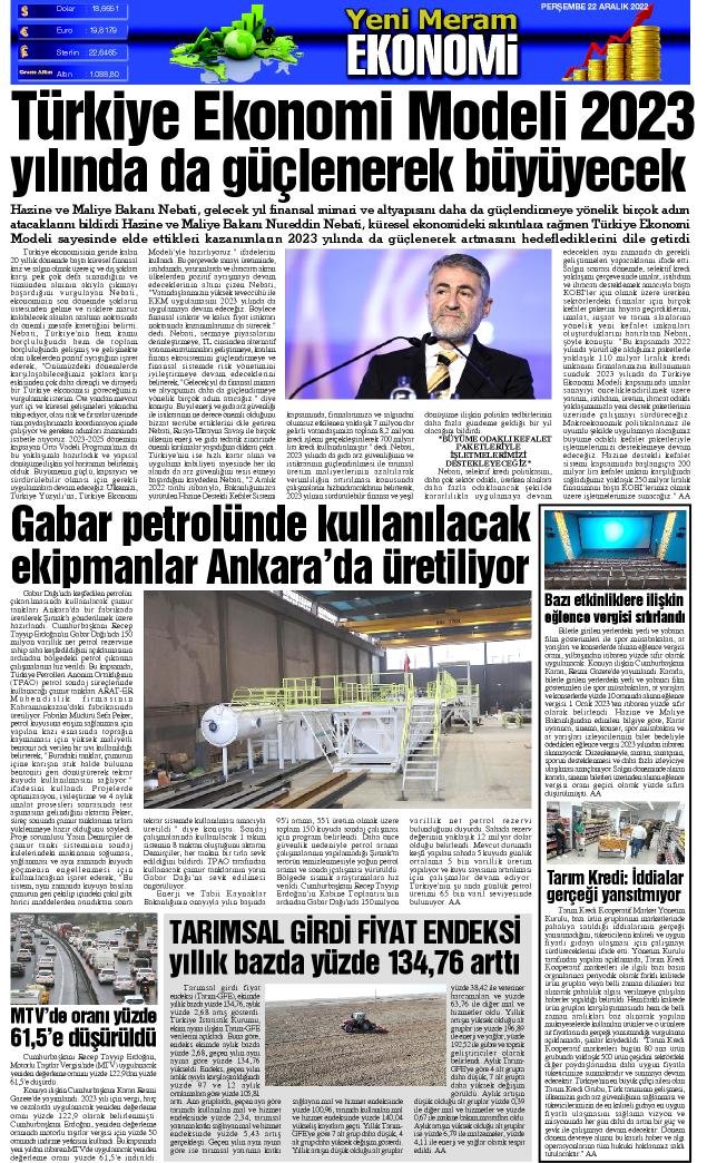 22 Aralık 2022 Yeni Meram Gazetesi
