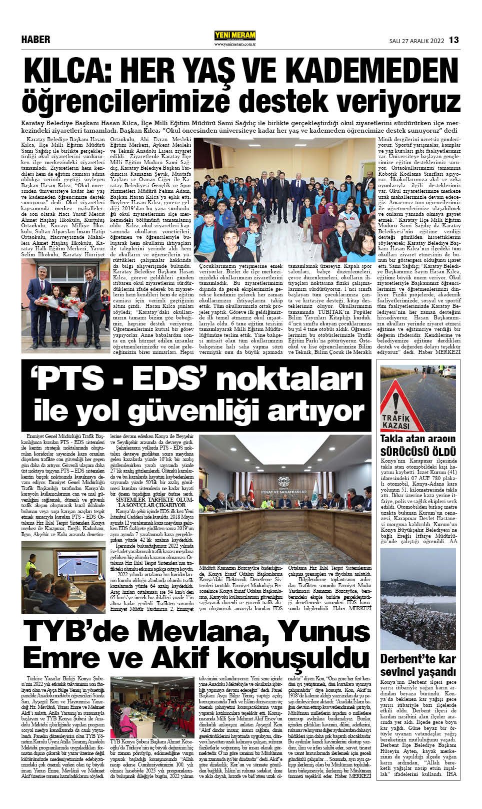 27 Aralık 2022 Yeni Meram Gazetesi
