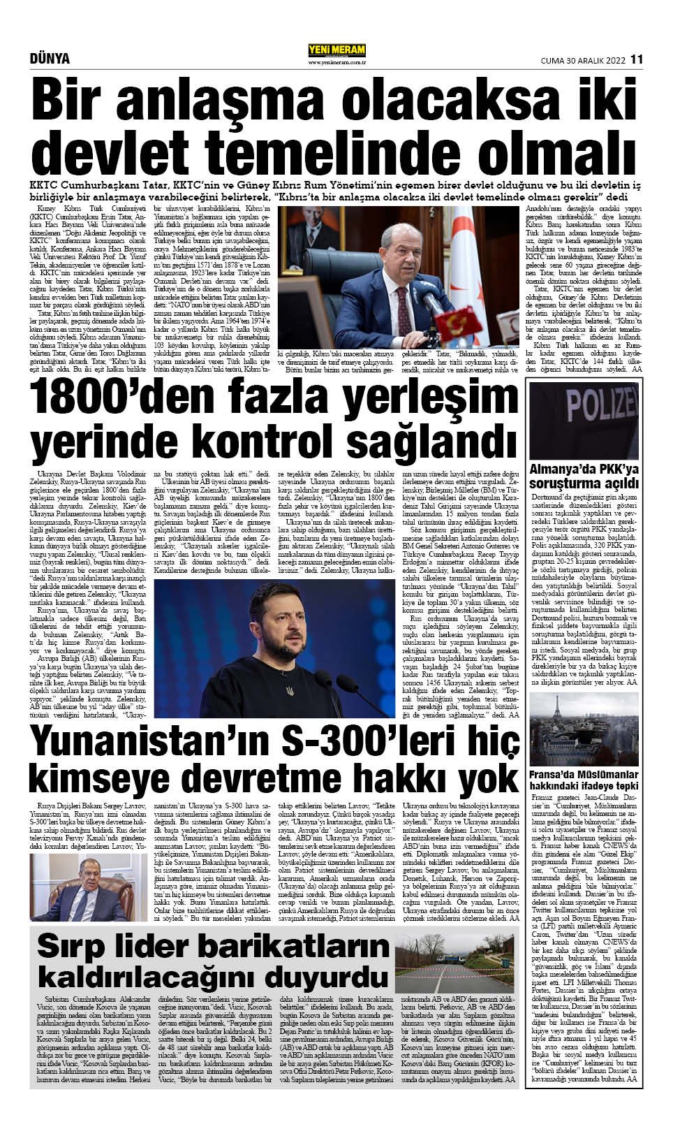 30 Aralık 2022 Yeni Meram Gazetesi
