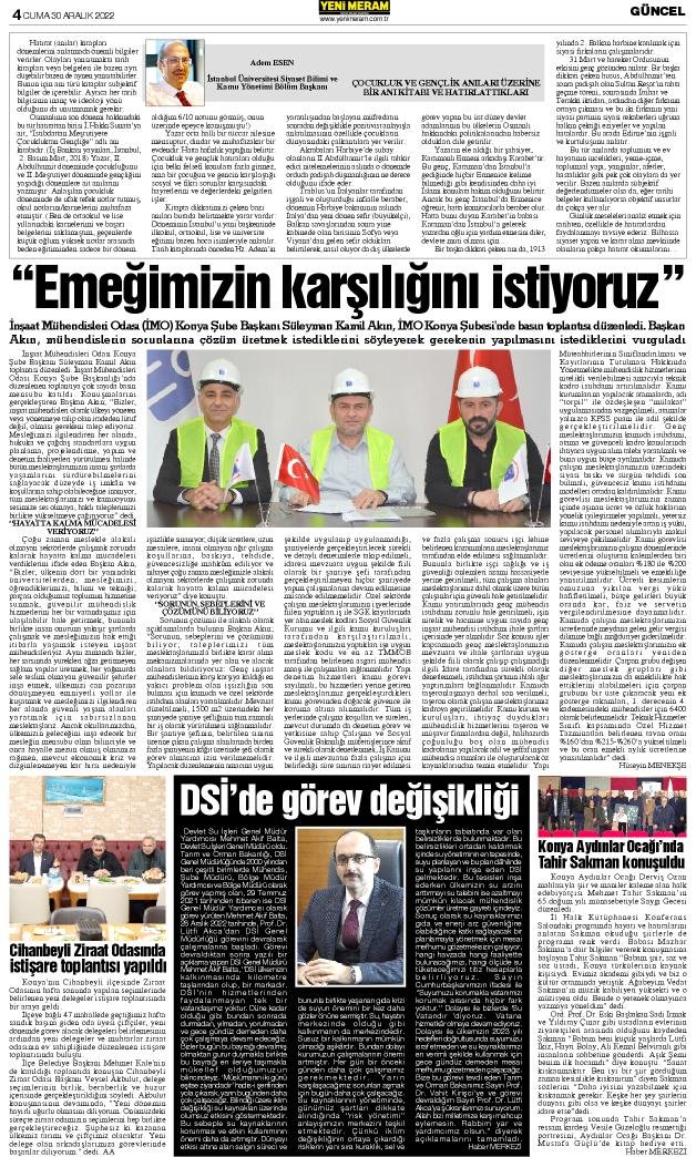 30 Aralık 2022 Yeni Meram Gazetesi
