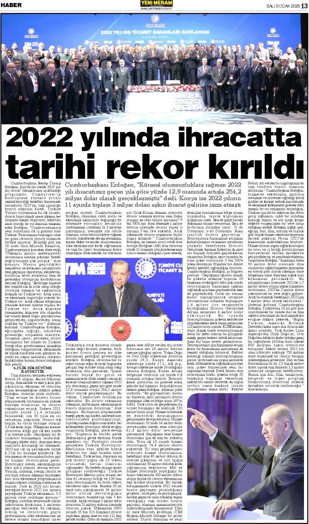 3 Ocak 2023 Yeni Meram Gazetesi

