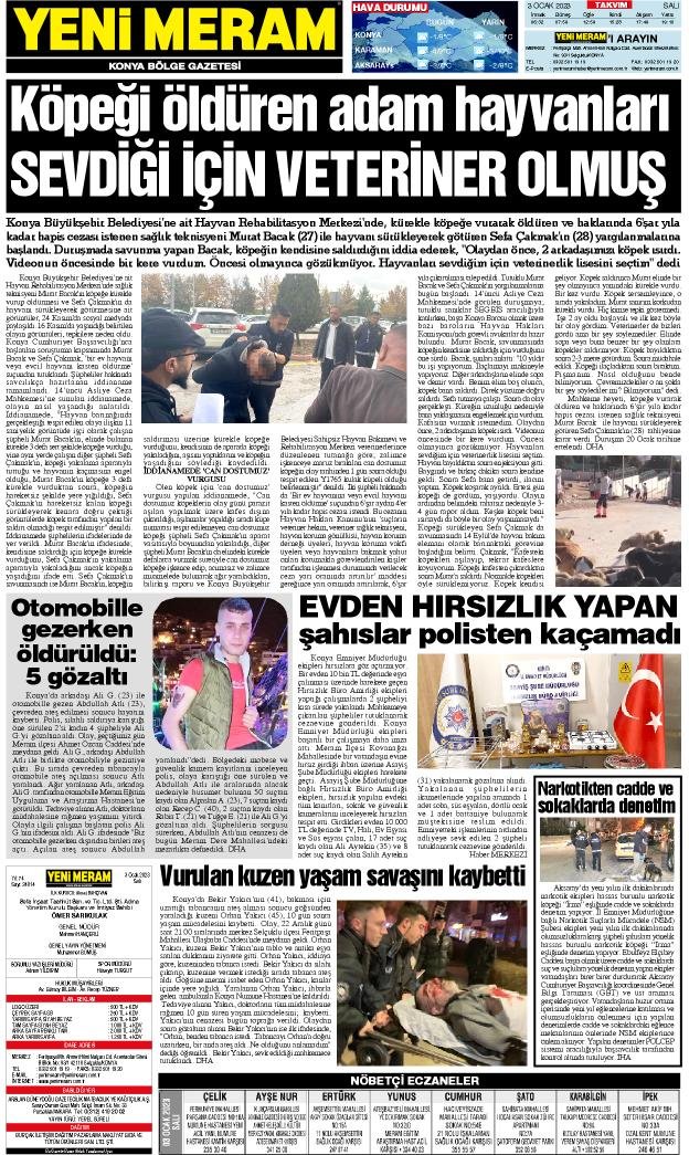 3 Ocak 2023 Yeni Meram Gazetesi
