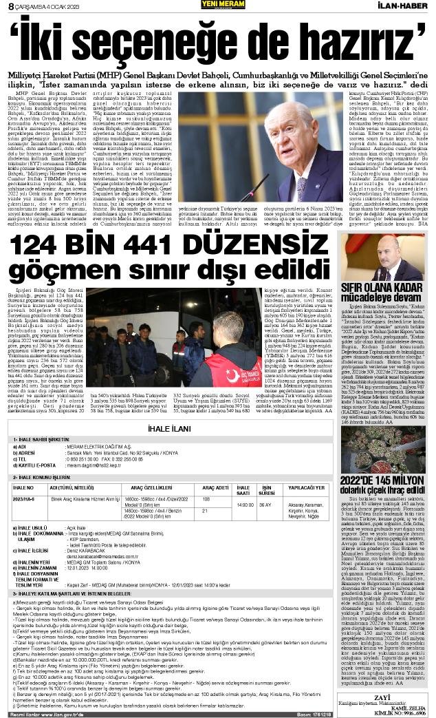 4 Ocak 2023 Yeni Meram Gazetesi
