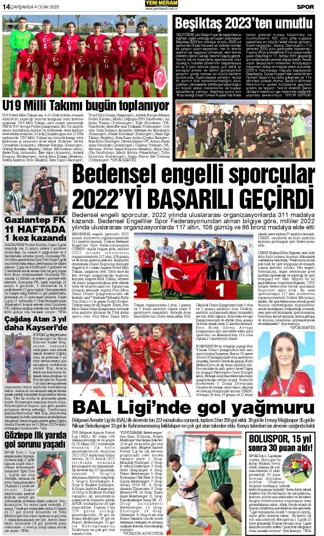 4 Ocak 2023 Yeni Meram Gazetesi
