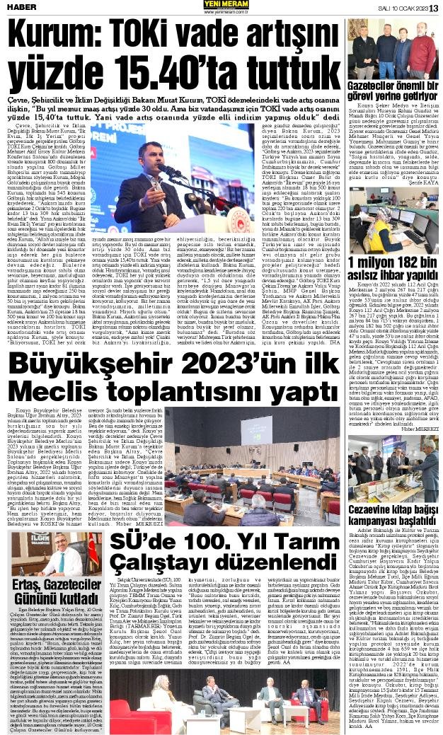 11 Ocak 2023 Yeni Meram Gazetesi
