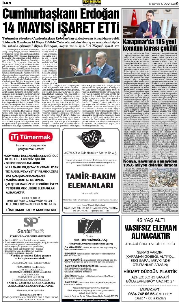 19 Ocak 2023 Yeni Meram Gazetesi
