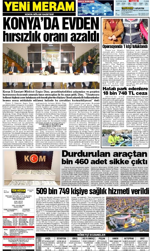 20 Ocak 2023 Yeni Meram Gazetesi