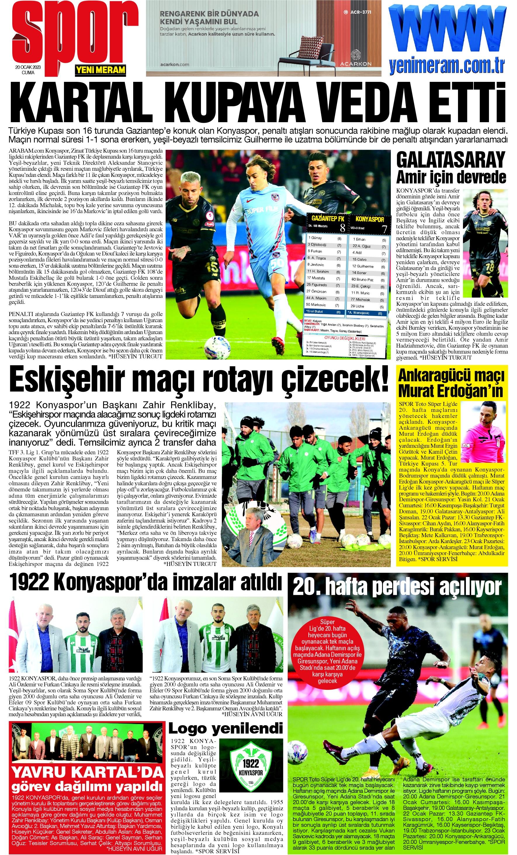 20 Ocak 2023 Yeni Meram Gazetesi